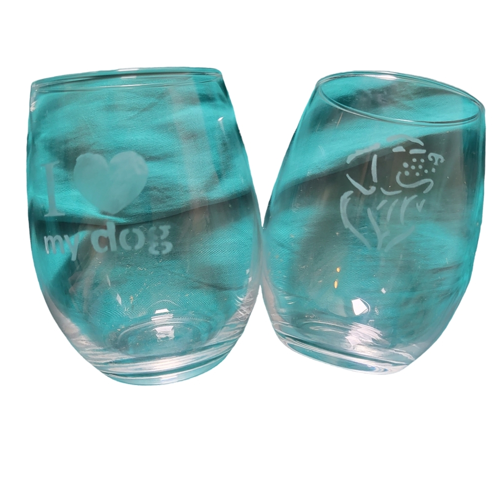 Handcrafted Etched Stemless Wine Glass Set